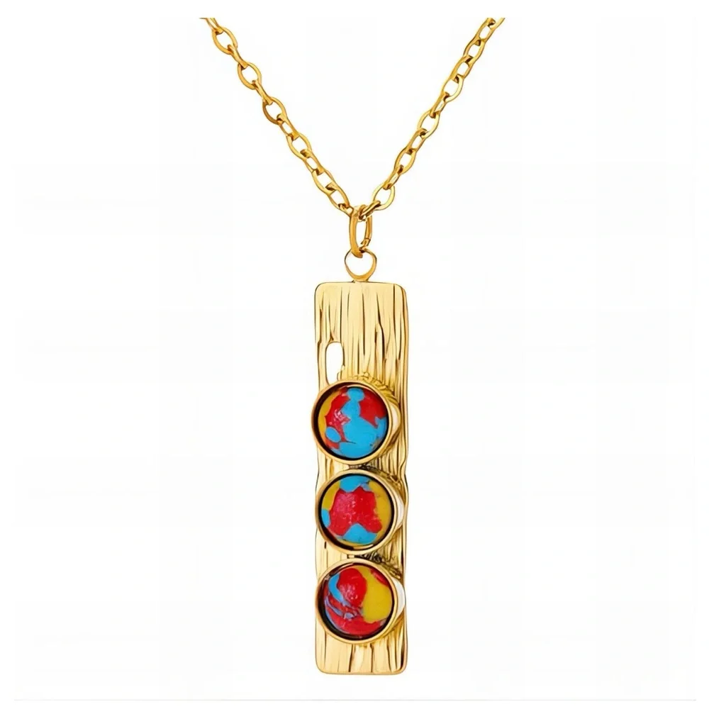 Colorful Stone Gold Bar Pendant Necklace - Picture 2 of 3